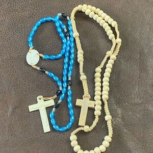 Kids Rosary Necklace Set - Blue and Cream